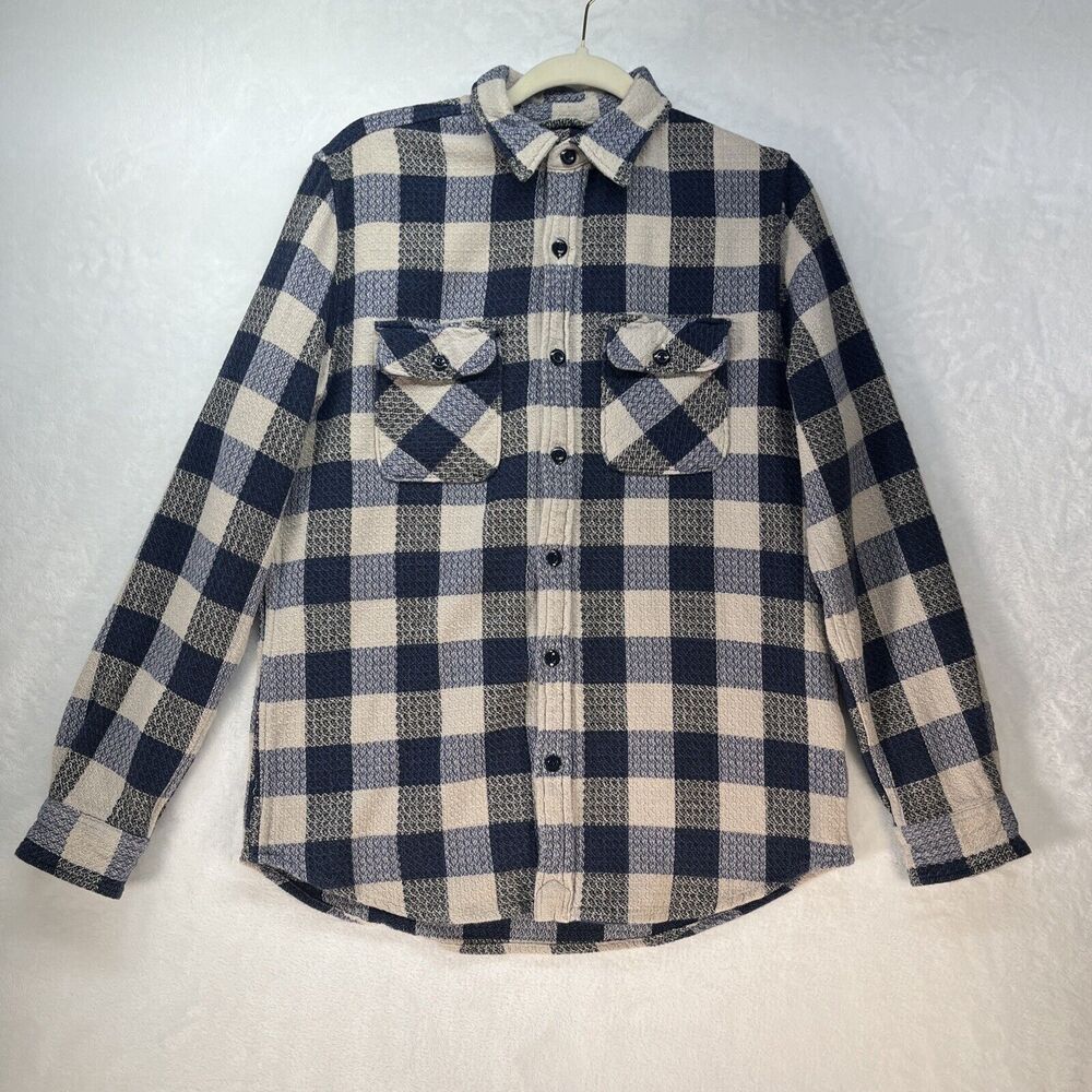 Denim & Supply Ralph Lauren Textured Knit Button Down Shirt Mens M Checker Plaid
